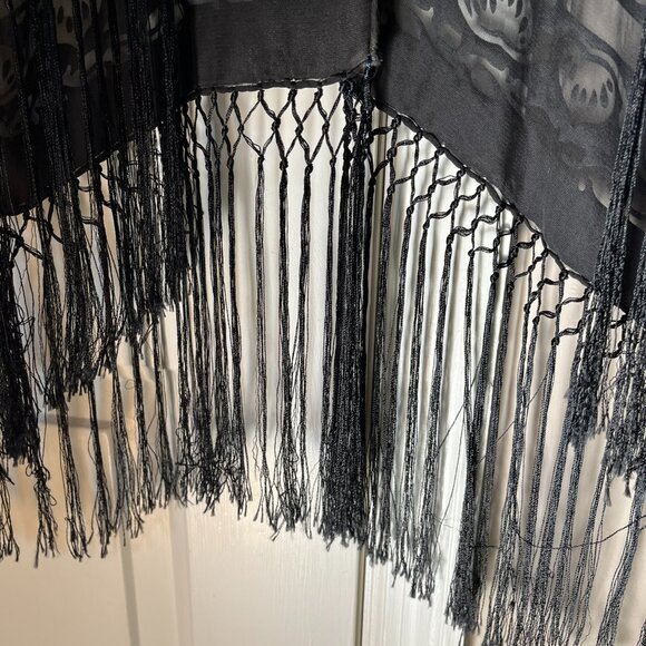 Black Velvet Burnout Kimono Wrap, One Size - Picture 7 of 12